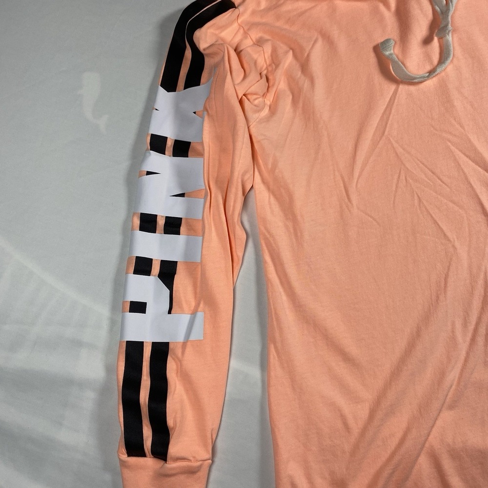 Victoria's Secret Pink Campus Long Sleeve Hoodie Tee Paradise Peach XS RARE - Picture 7 of 8